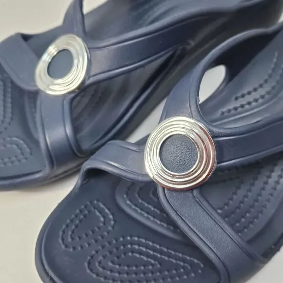 Crocs Sandals Women 9 Sanrah Beveled Circle Wedge Blue Comfort Summer Slides - Picture 7 of 12